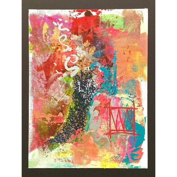 Scripting 2 - Original Wall Art Liquid Oil Paint & Marker Signed Painting 6”x8” - Picture 9 of 10